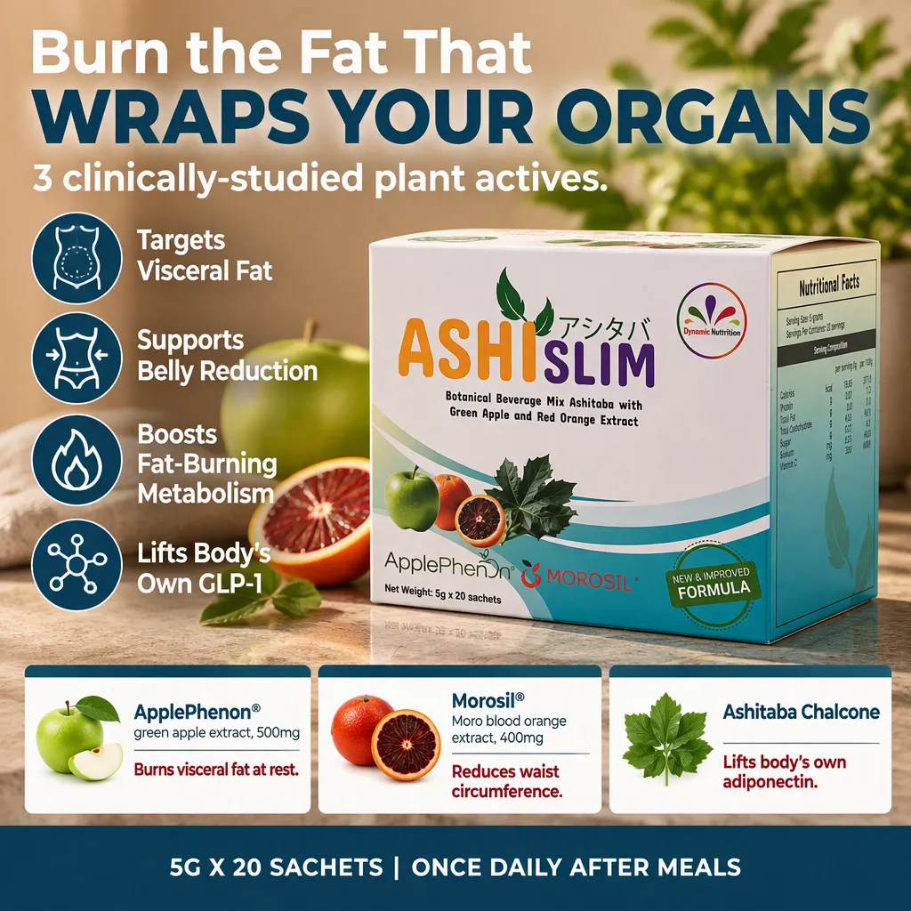 AshiSlim natural fat burner — three clinical ingredients for visceral fat