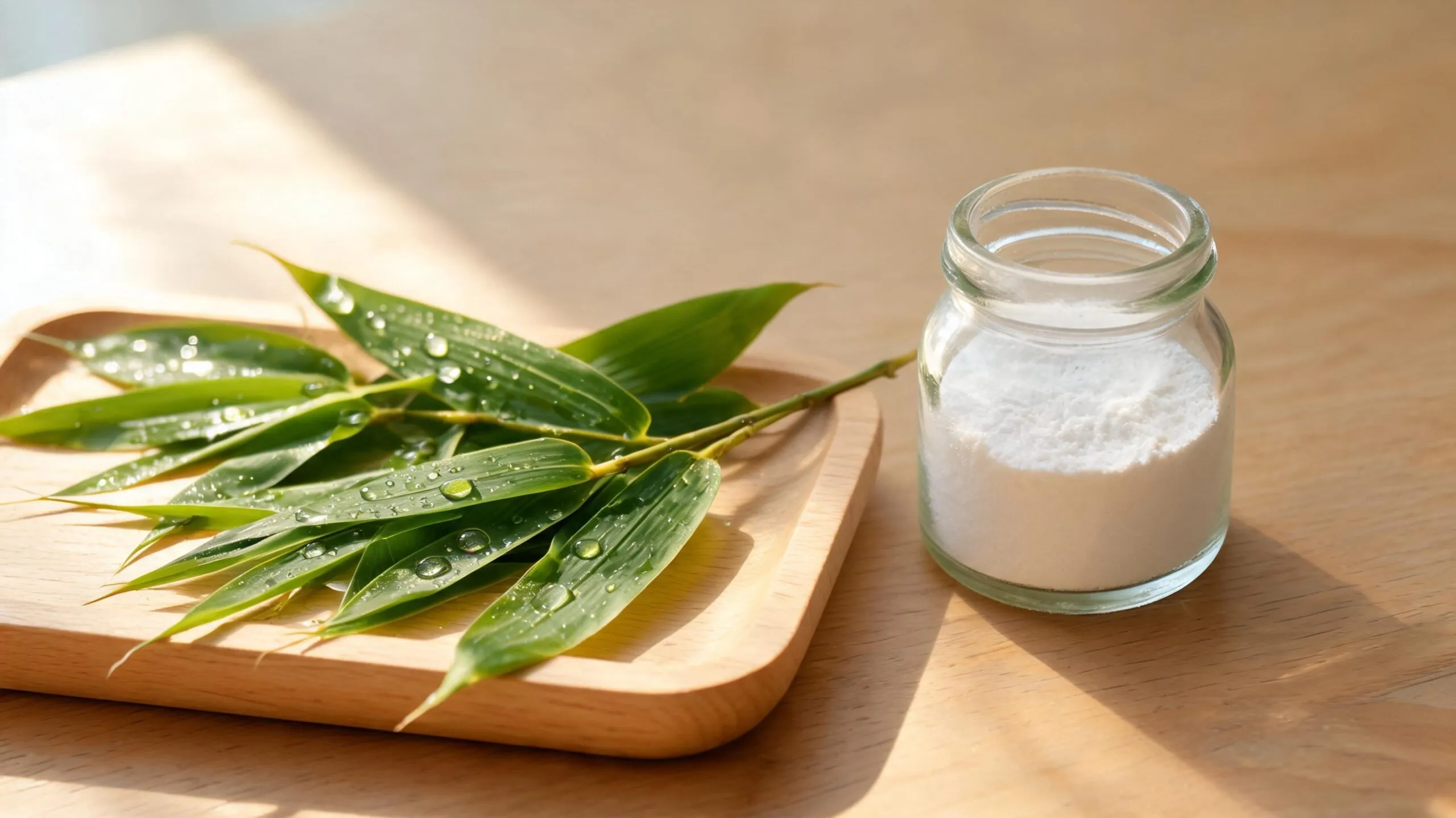 Bioactive silica from bamboo leaves and a glass jar of fine silica powder